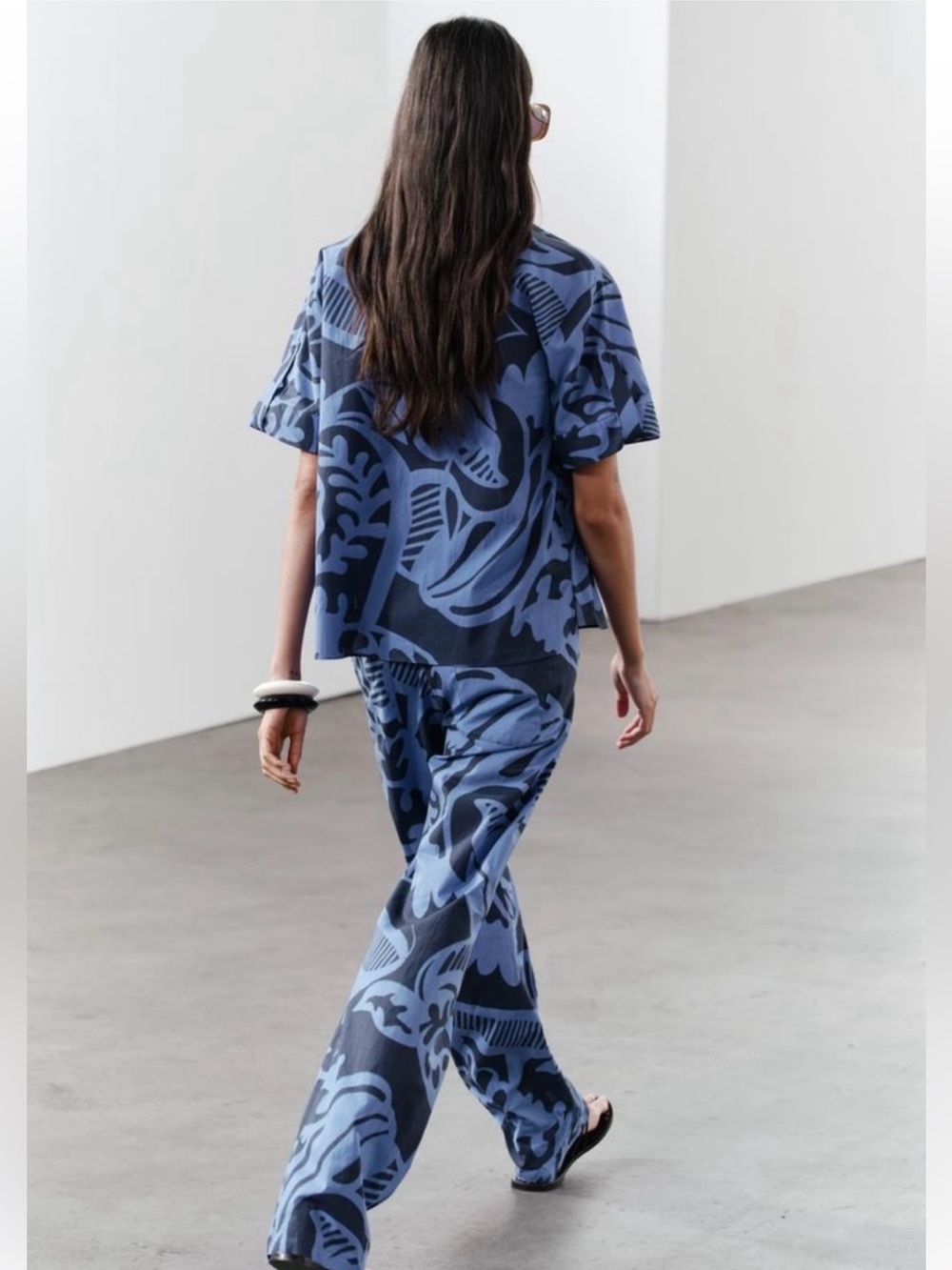New ZARA 2-Pce ZW Collection Relaxed Printed Shirt And Pant Set - Picture 3 of 13